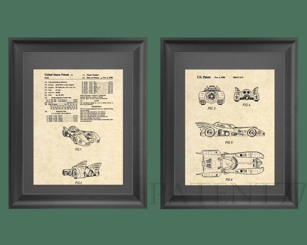Official 1989 Batman Movie US Patent Art Print Batmobile Original Design 281 