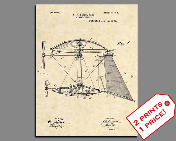 Patent Print Goodyear Blimp // Airship 1926 Ready To be Framed! Aviation