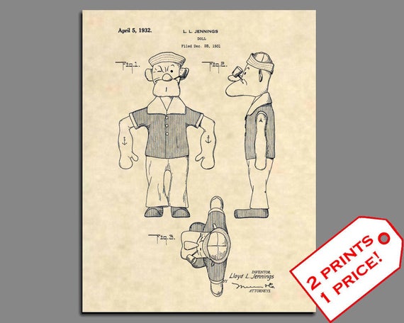 Vintage POPEYE the SAILOR US PATENT Art Print READY TO FRAME!! 1931 King