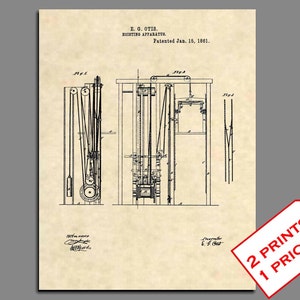 Patent Prints - 1861 Otis Elevator Patent Art - Vintage Elevator Patent Print - Elevator Art Patent Poster Wall Art - Patent Poster - 277