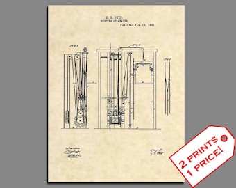 Patent Prints - 1861 Otis Elevator Patent Art - Vintage Elevator Patent Print - Elevator Art Patent Poster Wall Art - Patent Poster - 277