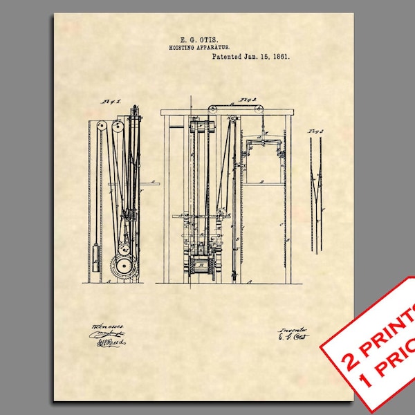 Patent Prints - 1861 Otis Elevator Patent Art - Vintage Elevator Patent Print - Elevator Art Patent Poster Wall Art - Patent Poster - 277