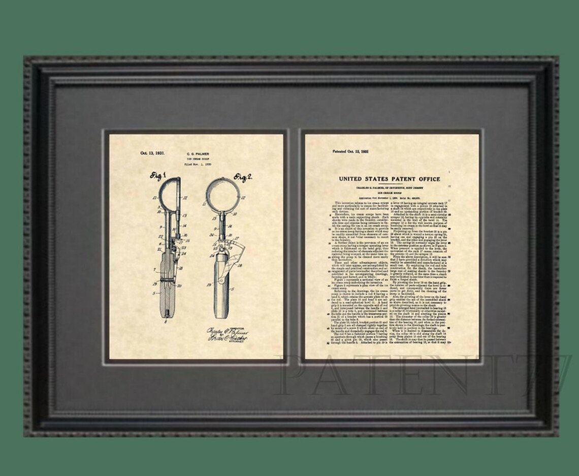 Patent Prints Ice Cream Scoop Patent Art Vintage Ice Cream Etsy