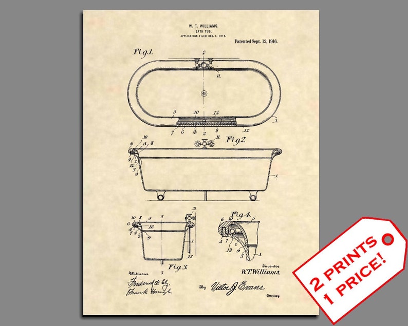 Brevet baignoire Antique brevet Art salle de bain Vintage Decor salle de bain brevet Art Print salle de bain le pariétal salle de bains affiche-499 image 1