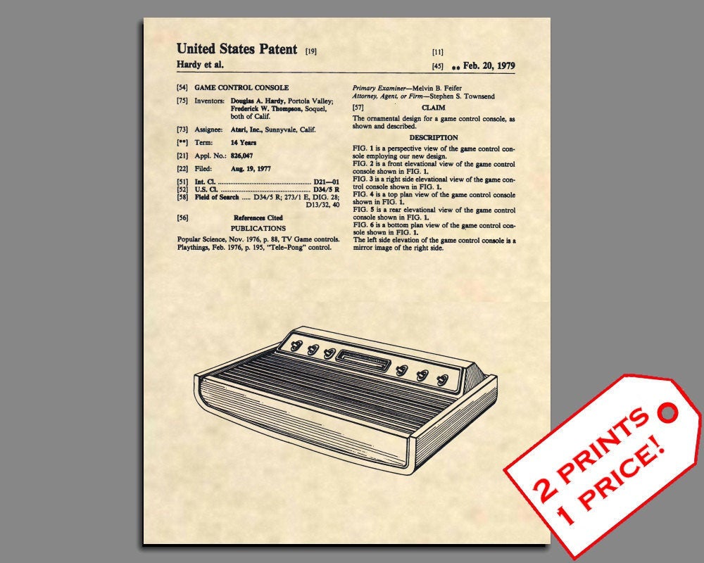 Patent Prints Atari 2600 Patent Art Vintage Video Game - Etsy