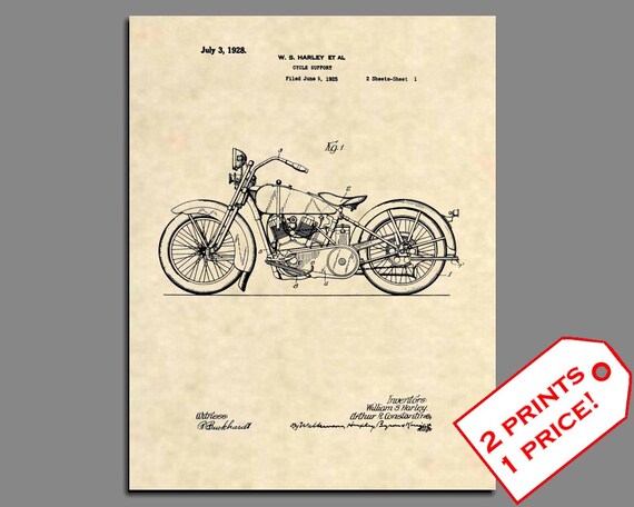 Oficial 1928 Harley Davidson patente Art Print-Motocicleta Antiguo Vintage 455