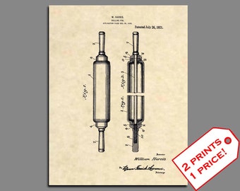 Cooking Art Decor - Rolling Pin Patent Print Kitchen Decor - Vintage Cooking Art Print Patent Prints - Baking Wall Art Patent Poster  509