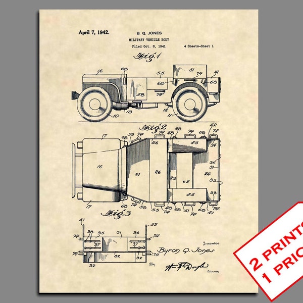 Patent Prints - 1941 Willys Jeep Patent Art - Vintage Army Jeep Patent Print - World War II Jeep Art - Jeep Wall Art Patent Poster - 242