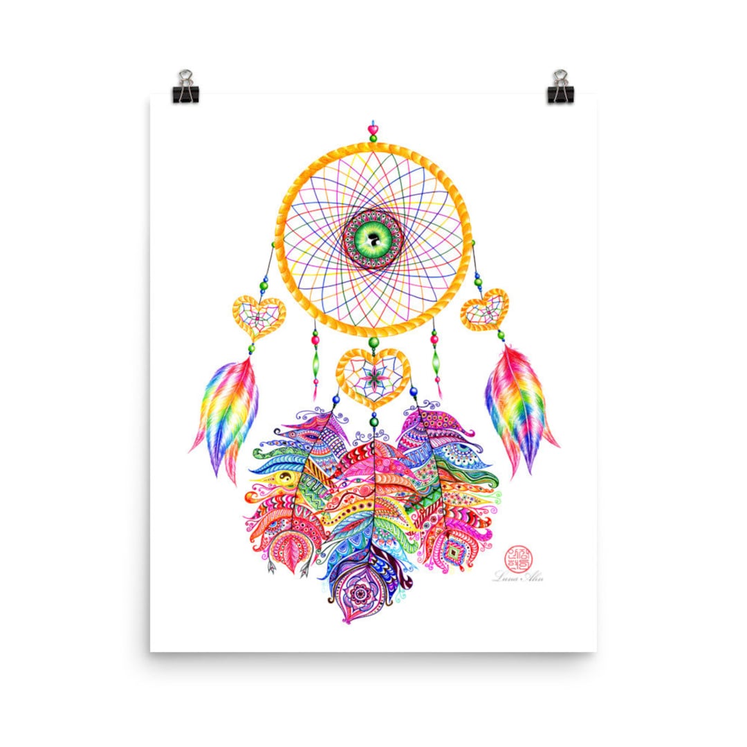 Dream Catcher Print-healing Art-feather Art- Feathers-dreamcatcher