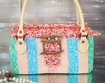 Luxury bag multicolor Colorblock crocheted purse beaded Summer handbags for women