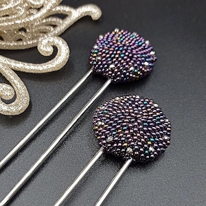 Metal hair fork with purple cabochon Handmade item Hair bun holder Set of 2 French hair pin Decorative hair pins Gift for her 21st birthday