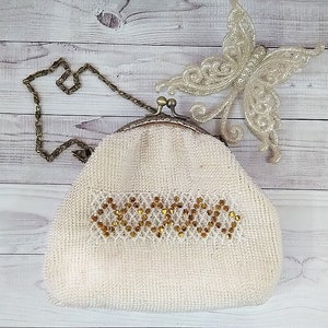 Monedero con cuentas de marfil y cierre de beso Elegante bolso de noche Clutch de dama de honor Linda billetera para mujer