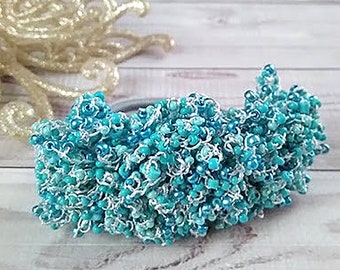 Turquoise beaded hair tie Crochet scrunchie fringe Ponytail holder