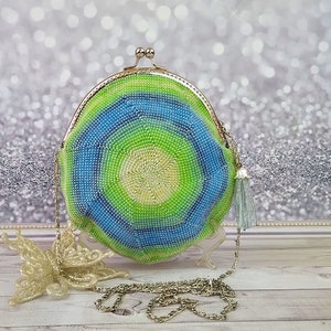 Monedero de cuentas Clutch redondo de cuentas azules Bolso de hombro pequeño clutch redondo de cuentas azules