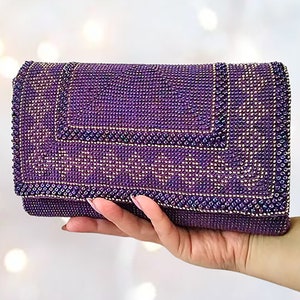 Paarse kralen clutch portemonnee geborduurd parelmoer clutch bruids clutch luxe tas moeder van de bruid tas avondtasje kralen borduurwerk