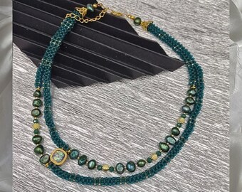 Emerald Beaded Rope Choker: Freshwater Pearl Modern Necklace