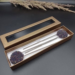 Birthday gift for her Metal hair fork with purple cabochon Set of 2 Hair bun holder French u shaped hair pin France hair pin