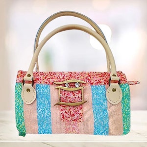 Bolso de cuentas multicolor con asas Bolso de lujo con asa superior y cremallera Bolso de cuentas hecho a mano regalo de 30 cumpleaños para mujer