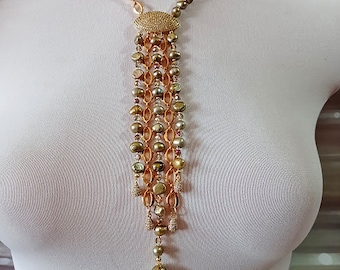 Gold Lariat Necklace: Freshwater Pearl Pendant, Bohemian Chain