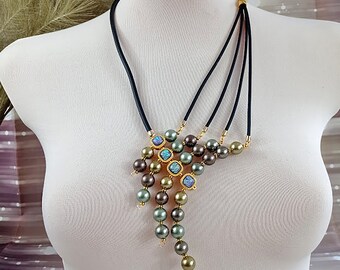 Chaîne En Argent Avec Pendentif Grenats, Turquoises Et Perle Baroque - Bijou Occasion Ethnique