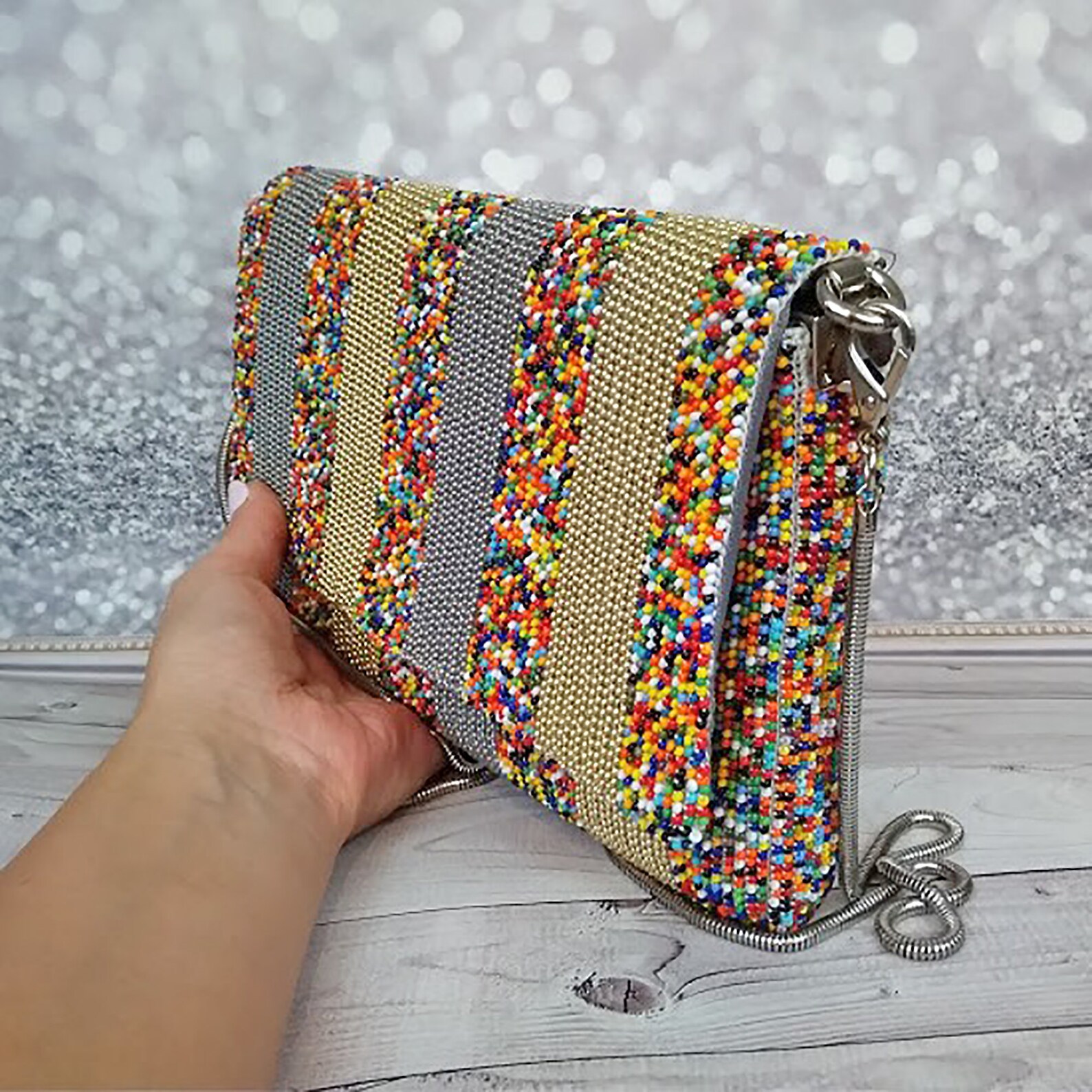 Beaded clutch bag Multicolor purse Formal clutch bag Flap bag Etsy