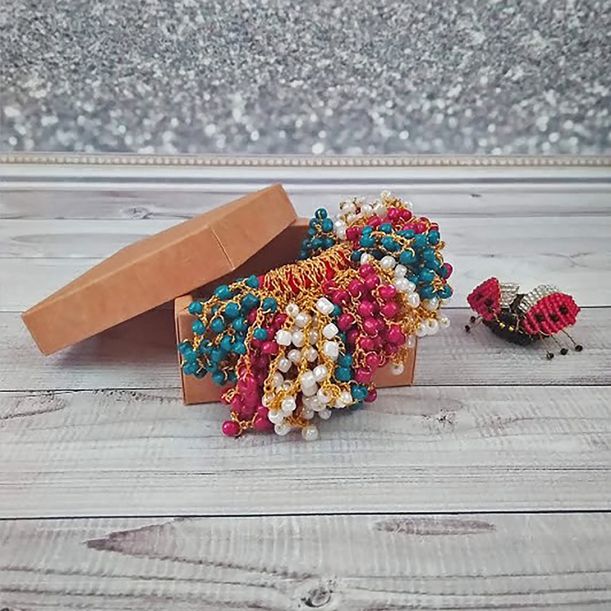 Crochet Beaded Hair Scrunchie: Boho Ponytail Holder - Etsy