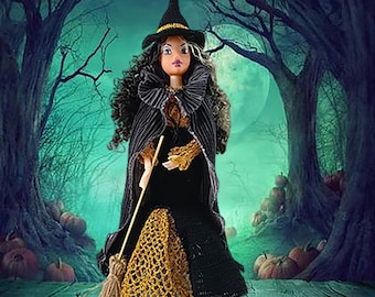 Handmade doll clothes 12 inch Halloween doll clothes Medieval dress doll Witch doll