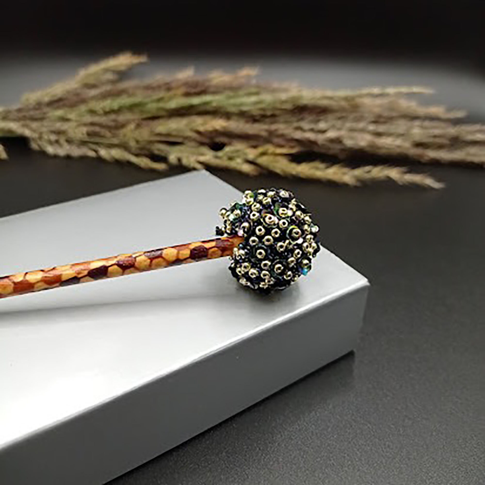 Handmade Wood Hair Stick: Beaded Hair Bun Holder - Etsy display picture 3