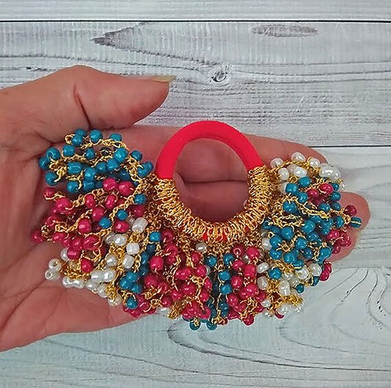 Crochet Beaded Hair Scrunchie: Boho Ponytail Holder - Etsy display picture 1