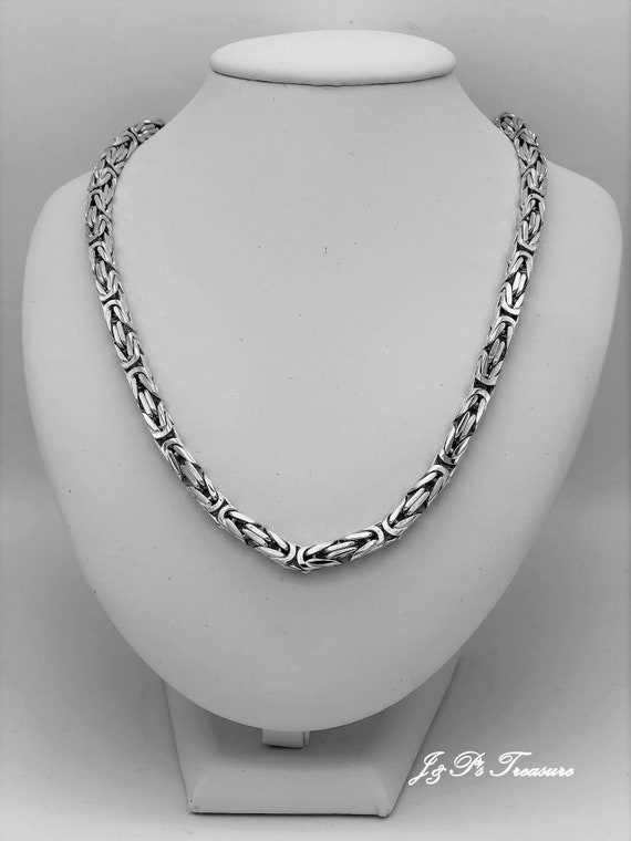 Solid 925 Sterling Silver Mens Heavy Byzantine Chain Clasp Necklace 60cm