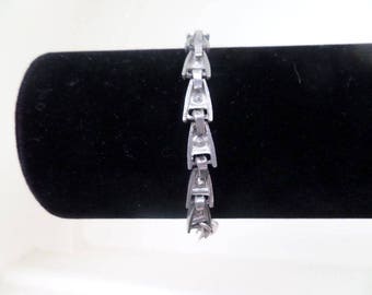 Beautiful Unusual Art Deco Sterling Silver and Clear Gem Stone Bracelet C. 1930's