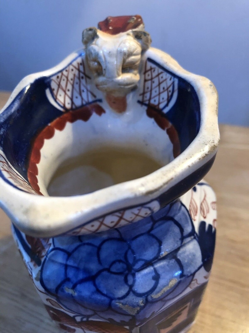 Imari Blue Mandalay Colour with Lion Handle c Lovely Vintage Rare Ironstone Hydra Jug 1800/'s