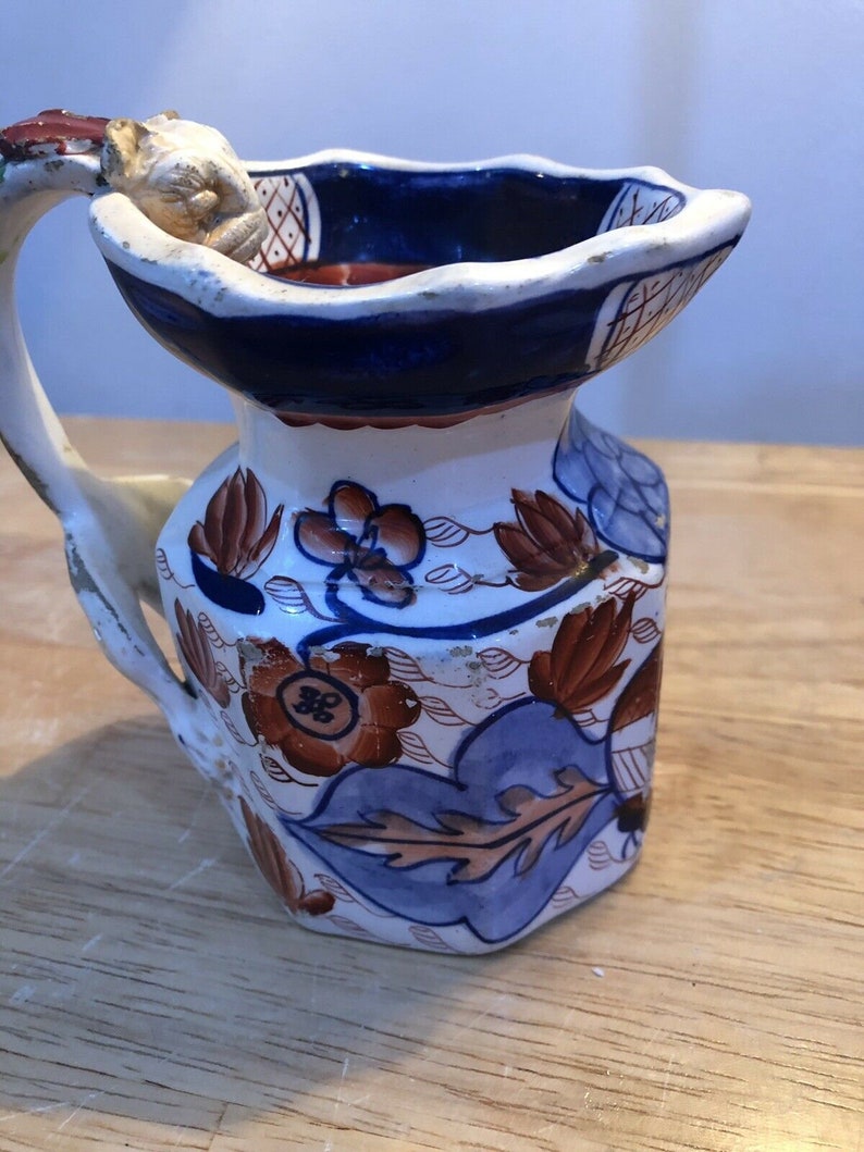 Imari Blue Mandalay Colour with Lion Handle c Lovely Vintage Rare Ironstone Hydra Jug 1800/'s