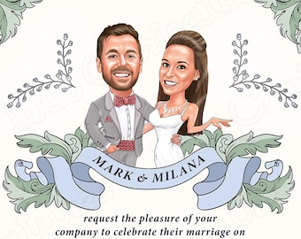Tarjeta de invitación personalizada con retrato de dibujos animados (descarga digital)
