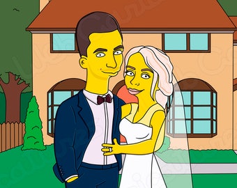 Simpsons Wedding portrait, Custom YELLOW Character Couple Portrait, Gift for newlyweds Personalized wedding gifts, funny Gifts for couple