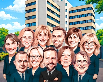 Custom Group Caricature, Custom Group Cartoon Portrait, Custom Company Caricature