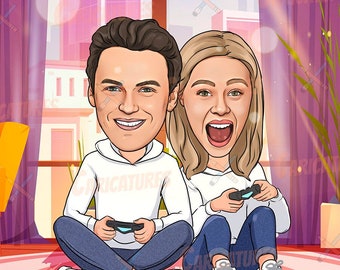 Custom Cartoon Couple Portrait - Fiance gift for her, Engagement gifts, Newly Engaged Gifts for Couple