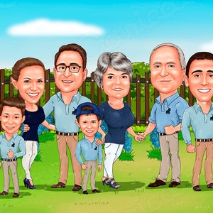 Custom Group Caricature, Custom Group Cartoon Portrait, Custom Company Caricature