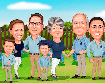 Custom Group Caricature, Custom Group Cartoon Portrait, Custom Company Caricature