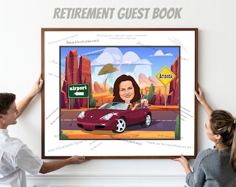 Retirement Guest Book - Cartoon Caricature from Photo, custom guestbook with retirement wishes