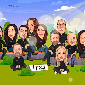 Caricatura grupal personalizada, caricatura grupal, caricatura empresarial, caricatura de empresa