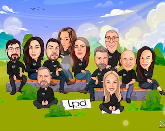 Custom Group Caricature, Company Portrait (Digital File)