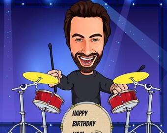 Drummer Gift - Custom Caricature from Photo, percussion gift, percussionist gifts