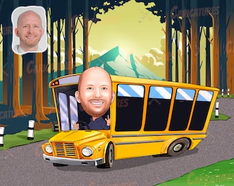 Custom Bus Driver Cartoon Portrait – Personalized Digital Gift