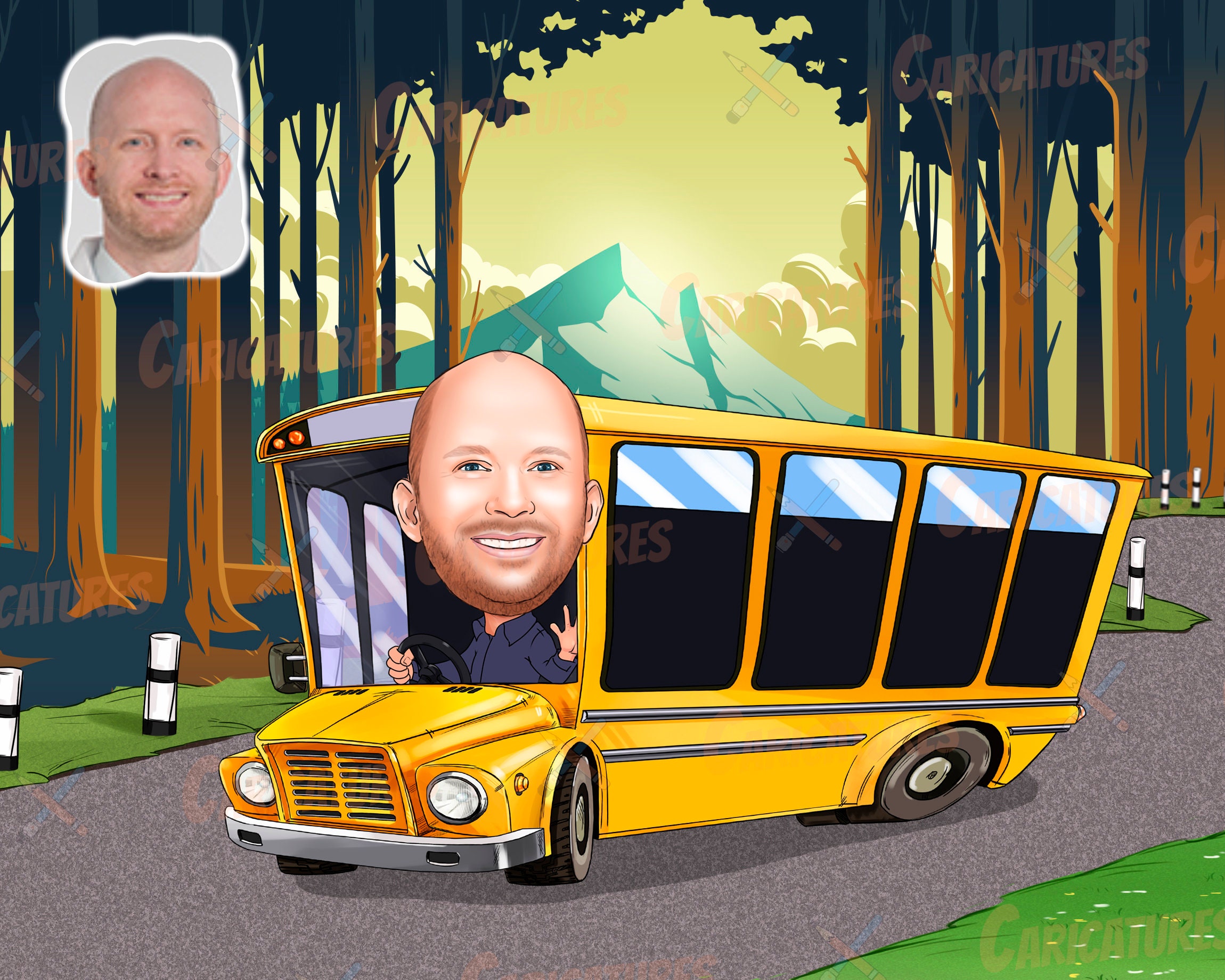 Bus Driver Gift Custom Cartoon Portrait From Photo Bus - Etsy Bus Driver Gift Custom Cartoon Portrait From Photo Bus - Etsy