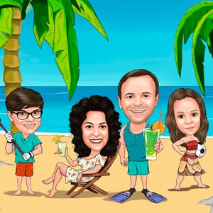 Retrato familiar personalizado de dibujos animados - Tarjeta del Día de la Madre, CARICATURA Tarjeta de felicitación del Día de la Madre