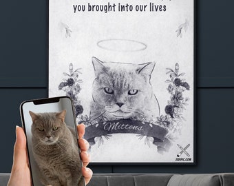 Cat Loss Gift - Custom Cat Portrait Drawing from Photo, Cat Memorial Portrait from Photo