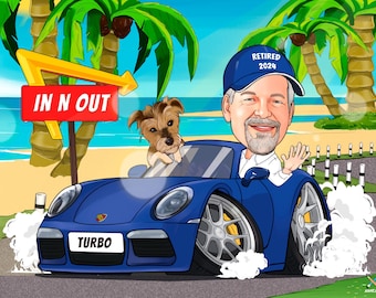 Caricatura di pensionamento da foto, ritratto di pensionamento in cartone animato, caricatura da foto, regalo di pensionamento