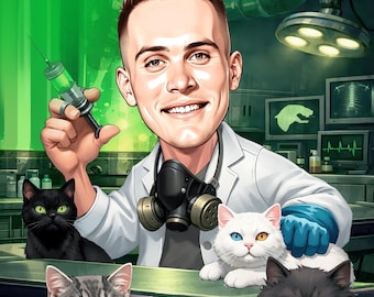 Custom Veterinarian Caricature Portrait, Vet Doctor Gift, vet tech gift