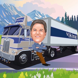 Cadeau vrachtwagenchauffeur: aangepaste karikatuur van foto, vrachtwagenchauffeurcartoon, aangepast vrachtwagenchauffeurcadeau, cartoonportret vrachtwagenchauffeur